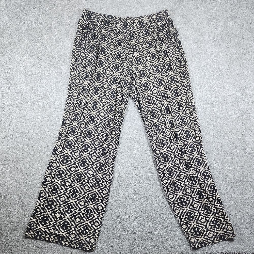 Falls Creek Black White Geometric Design Wide Leg Stretch Pants Women's Size Lg